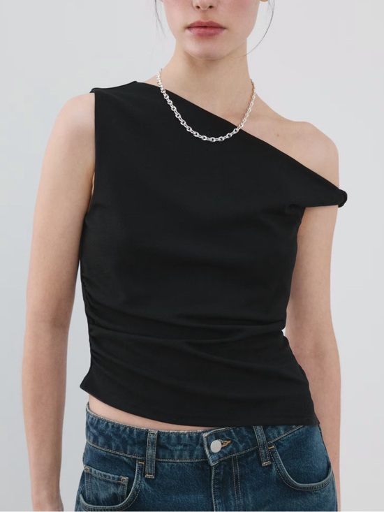 Mango Tops - NWT Mango Asymmetrical Fitted Sleeveless Top Black